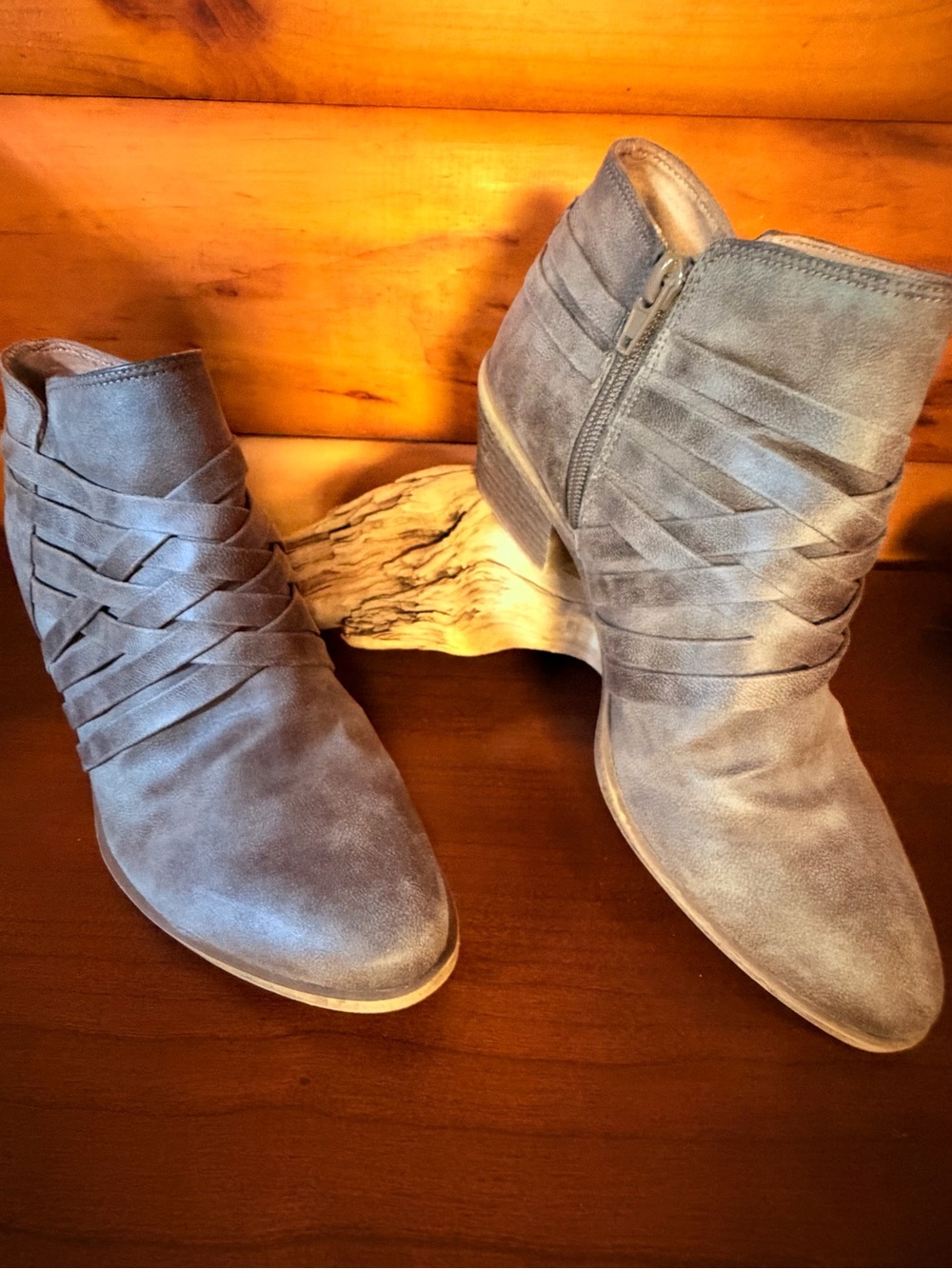 Life Stride Vegan Distressed Prairie Ash Grey Strappy Ankle Booty Size 9M